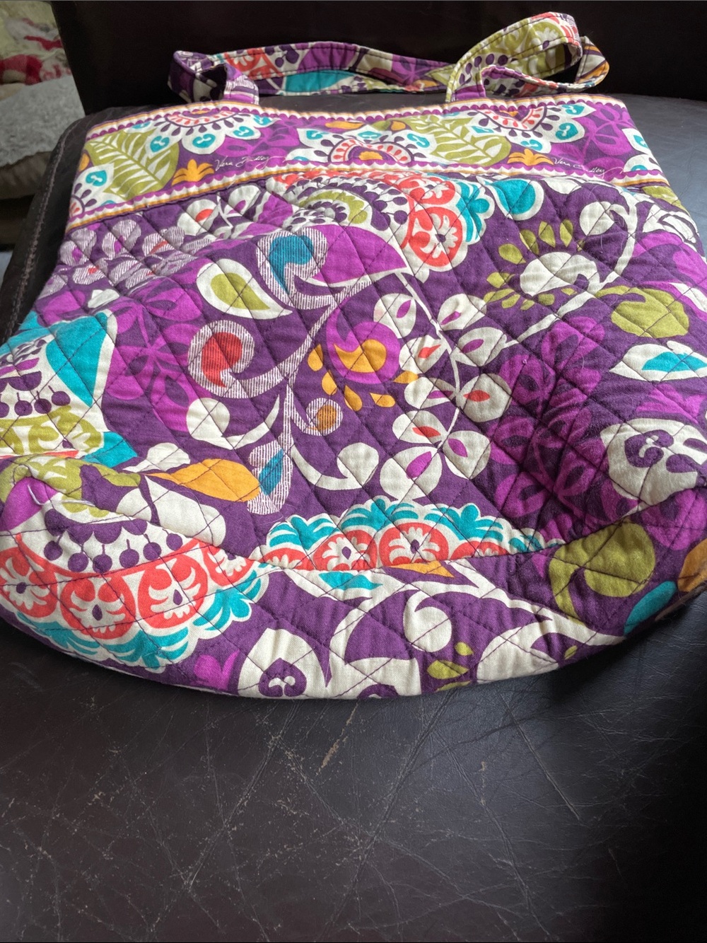 Vera Bradley Purple Quilted Tote with Multicolor Floral Paisley